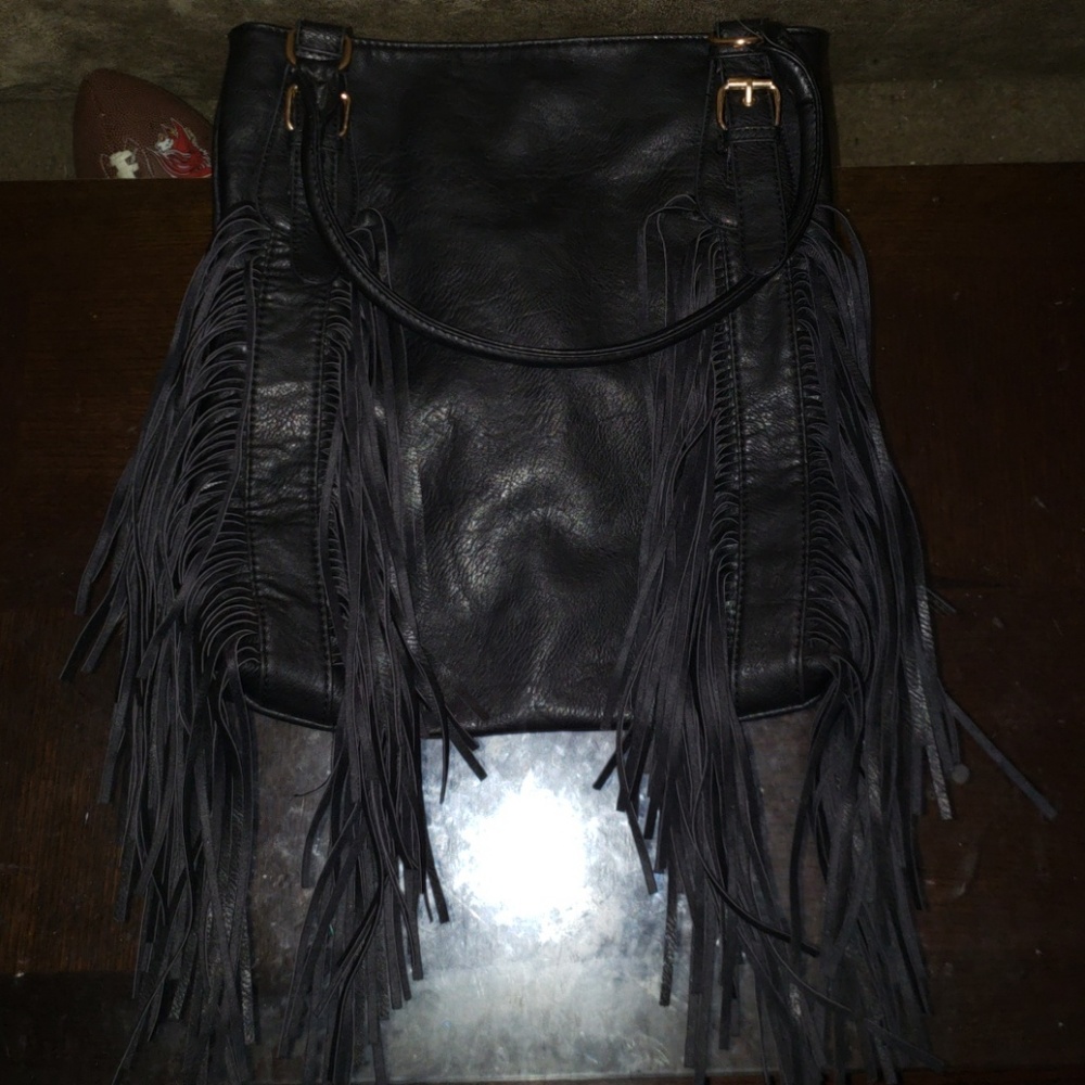 Yoki Black Fringe Leather Handbag